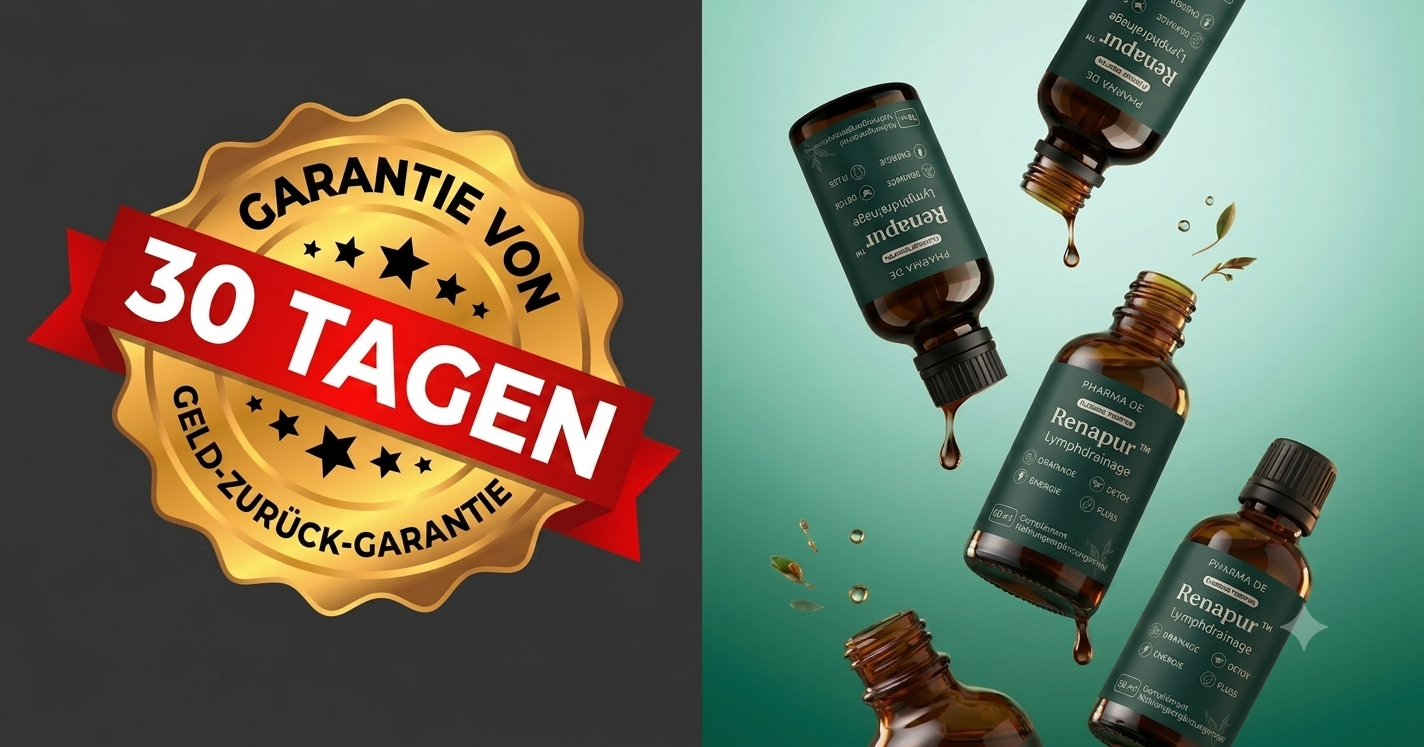 30-Tage-Garantie-Badge und Renapur Fläschchen